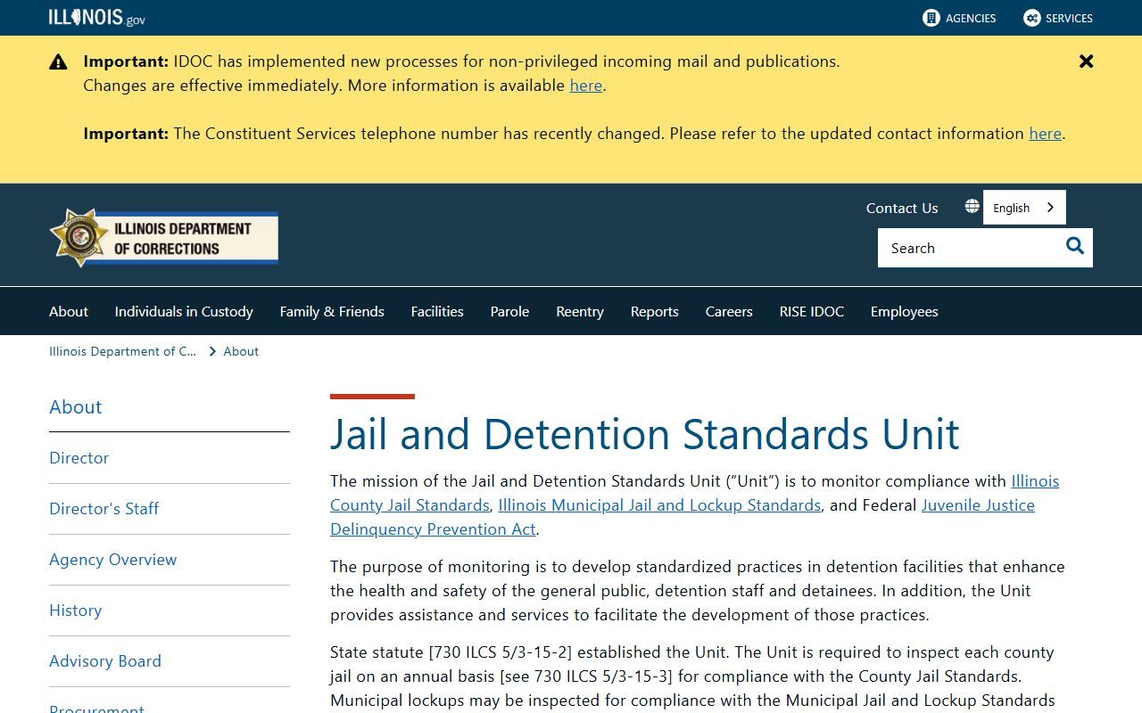 IDOC jail standards page for Randolph County inmate population oversight