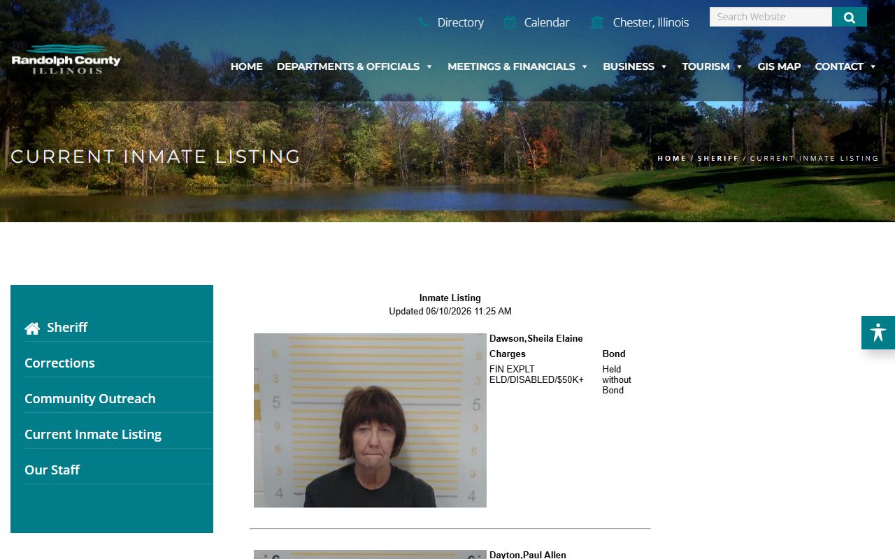 Randolph County Jail current inmate listing page for roster search