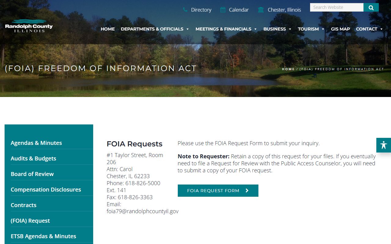 Randolph County FOIA page for inmate population and booking record requests