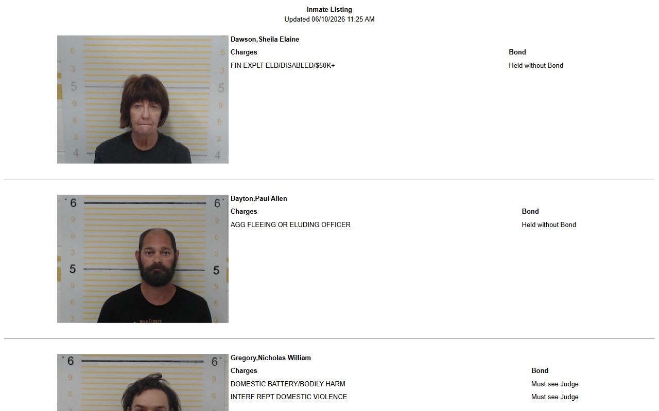 Randolph County inmate roster listing with booking photos and charges